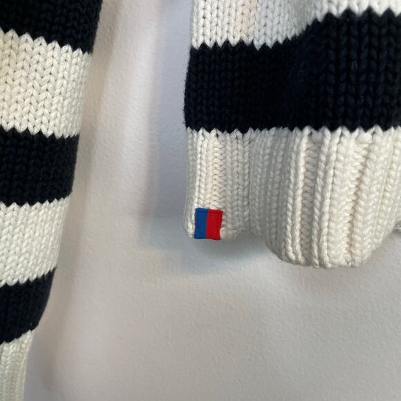 Kule The Matey Cream Black Stripe Chunky Cotton Knit Zip Collar Sweater womens S - Picture 10 of 17
